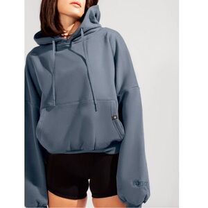 PopFlex Cloud Pullover Hoodie S/ M Smoke Gray Cotton Fleece Activewear Sporty